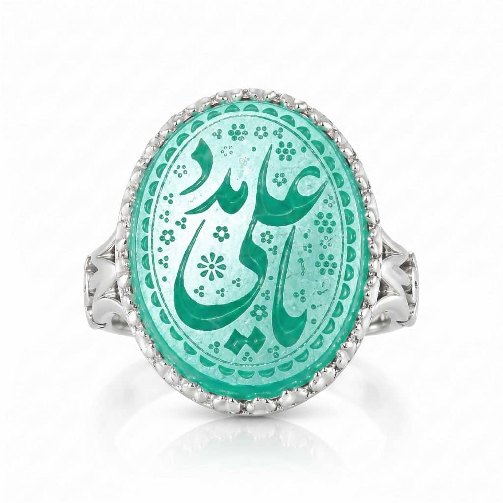 انگشتر نقره مردانه عقیق سبز مدل ملک با نگین اصل جانبی گیت