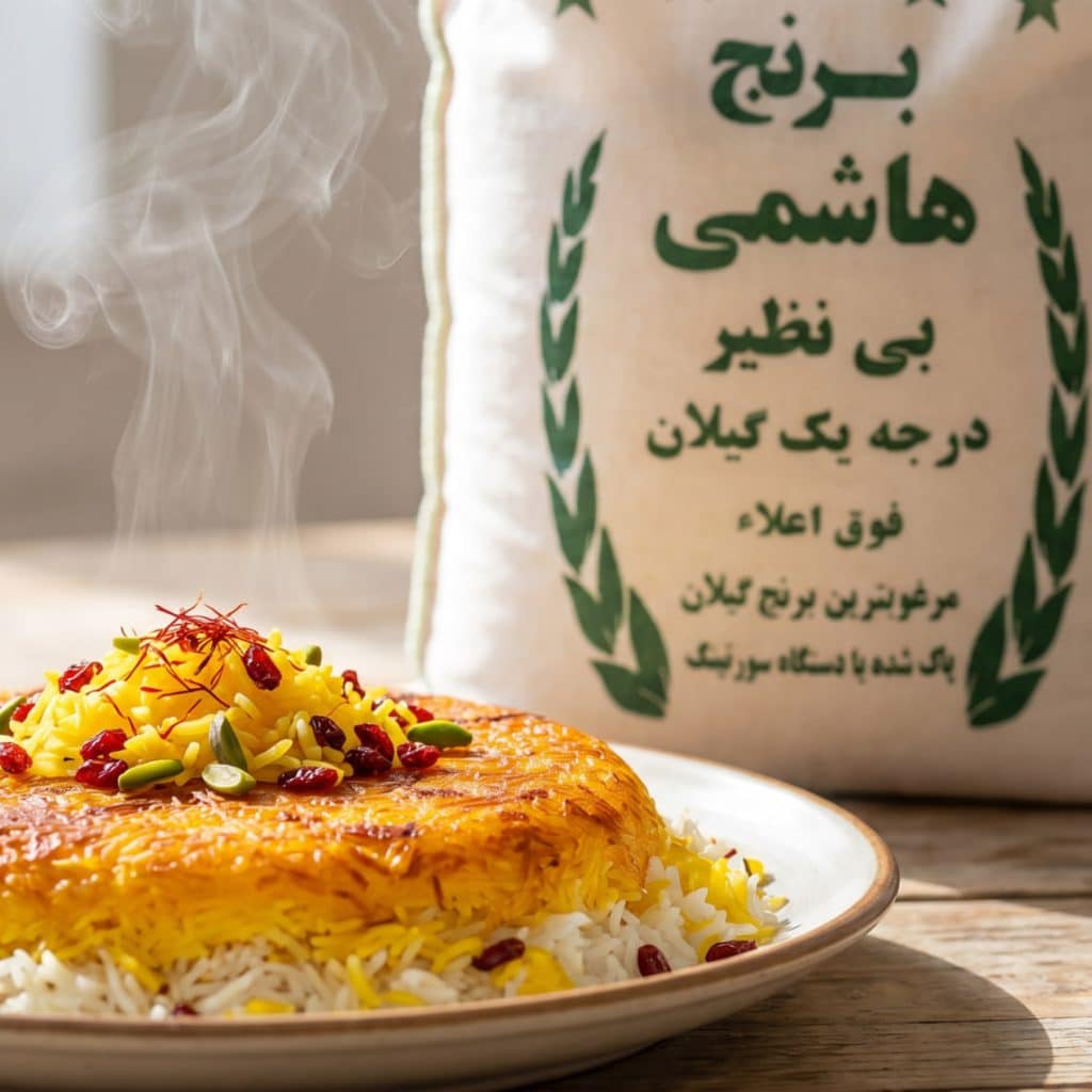 دانه‌های بلند و معطر برنج هاشمی اصیل گیلان