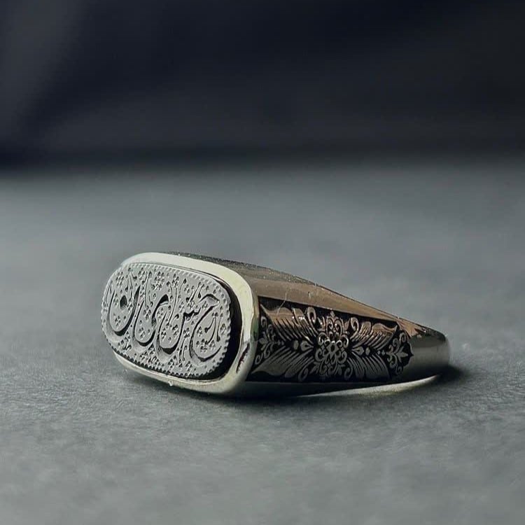انگشتر نقره کپسولی با سنگ عقیق اسود اصل
